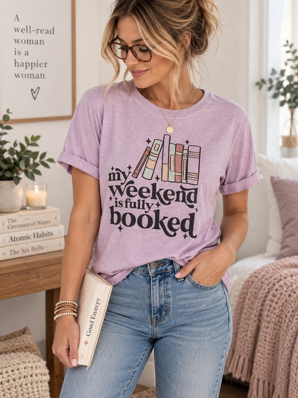 📚 Bella + Canvas “My Weekend Is Fully Booked” Graphic Tee — Size L